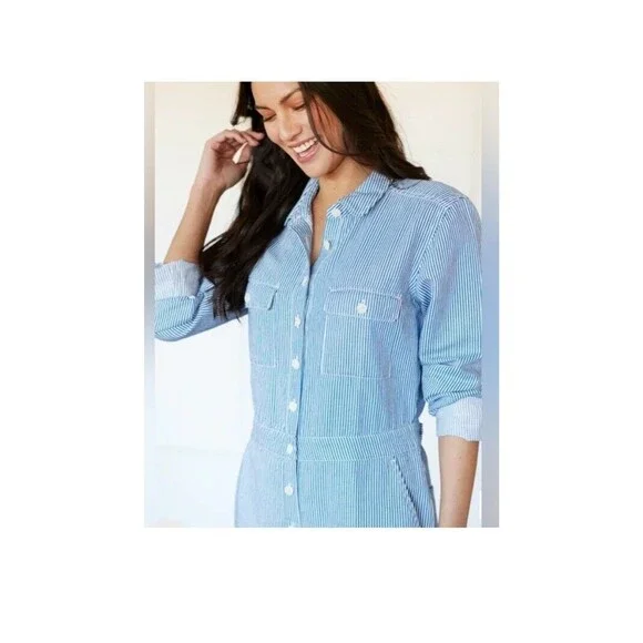 Outerknown S.E.A Suit Organic Cotton Linen Blend Striped Blue Coverall  Sz S NWT - Picture 9 of 12